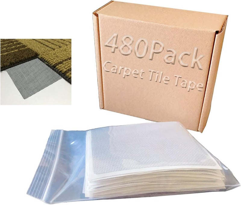 Vakerga Carpet Tile Tape 480 Pack Carpet Tile Adhesive Connectors, Carpet Square Adhesive for Creates Floating Floor - Image 1